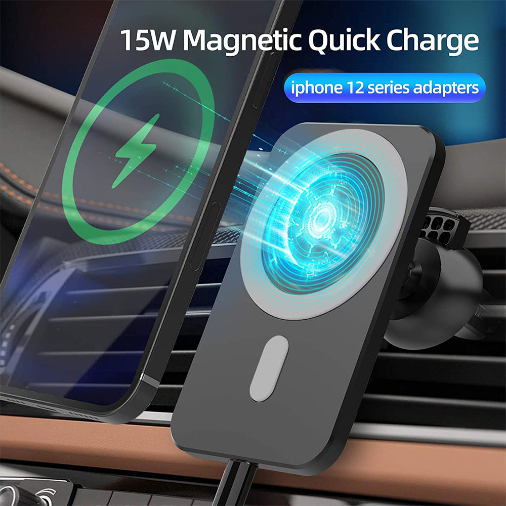 15W Fast Charging Magnetic Wireless Car Charger Stand Holder for QI Phones_8