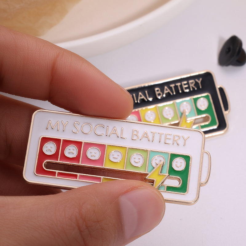 Creative Social Battery Energy Enamel Pins Mood Jewelry Brooches_5